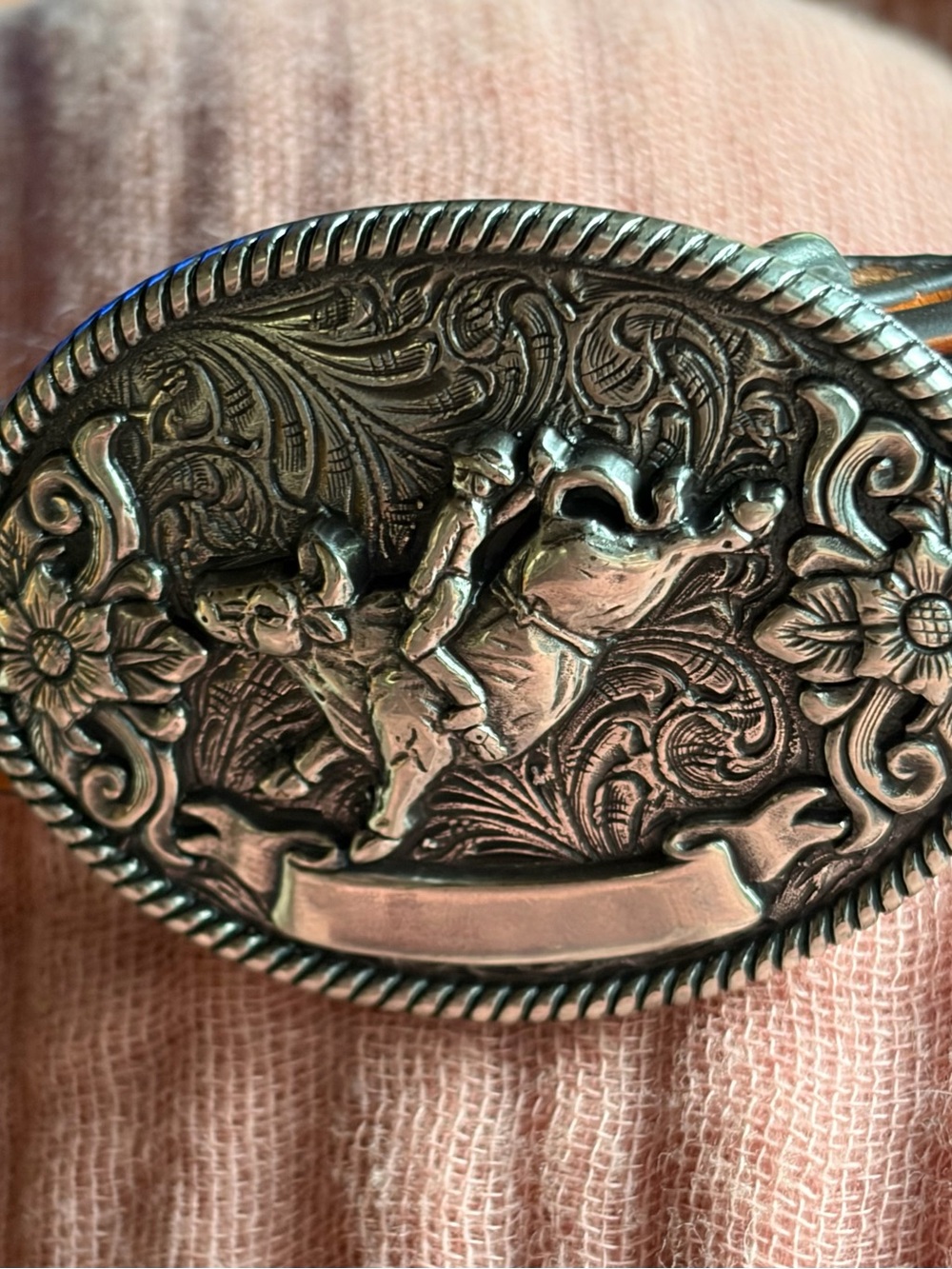Baby’s First Belt by Nacona.  Western Rodeo Bucking Horse Silver Belt Buckle.